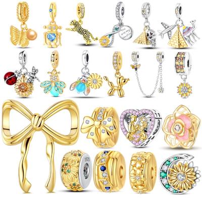 Original Kobber Gull Serie Charms Perle Solsikke Hunder Leopard Ildflue Anheng Passer Armbånd Smykker Gave Merking
