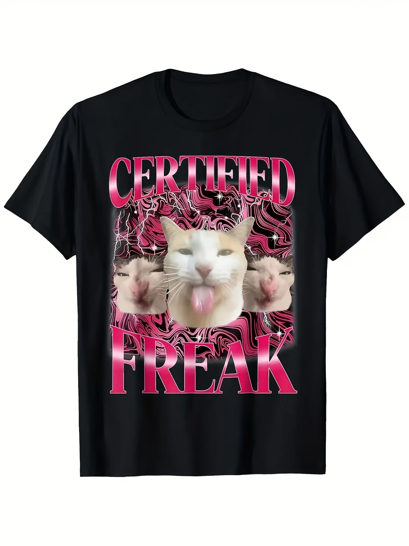 

Men s Clothing, Funny and Humorous, Kitten Emoji Print, Breathable and Comfortable Short-sleeved, Street Hip-hop Short-sleeved 4XL