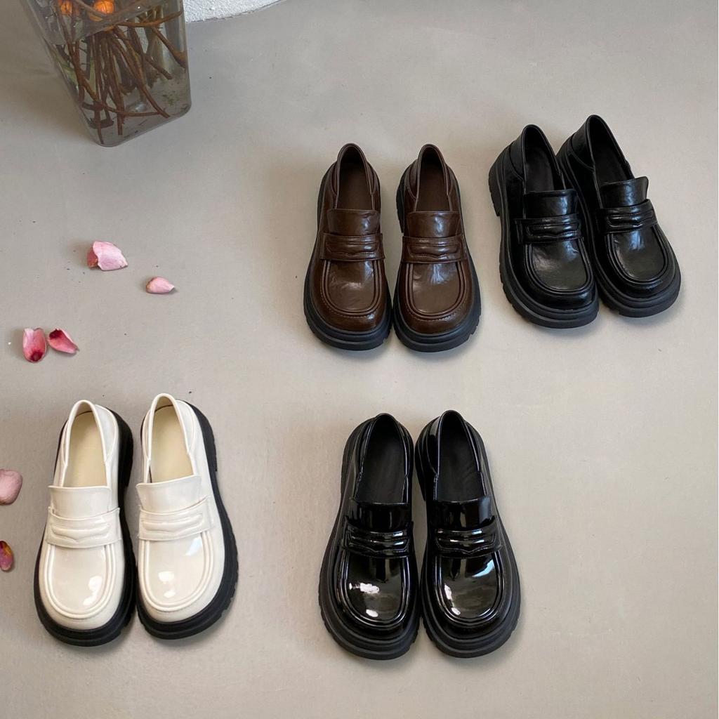 British style platform small leather shoes wear Korean version women's shoes campus style retro soft leather comfortable platform heightening loafers