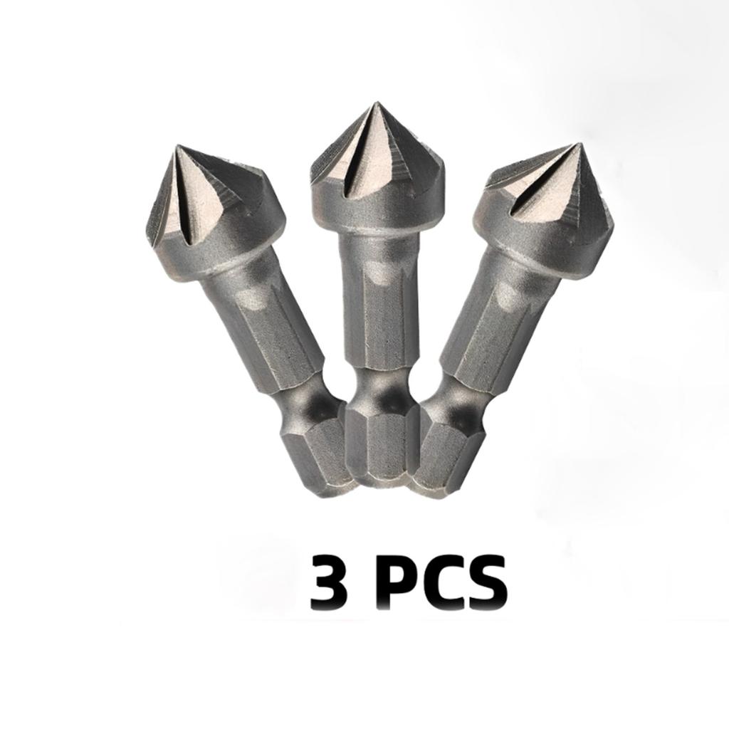 1/3 Pcs Hexagonal Shank Six-Blade Chamfering Tool - Carbon Steel Sandblasted, for Woodworking Hole Opener and Countersink