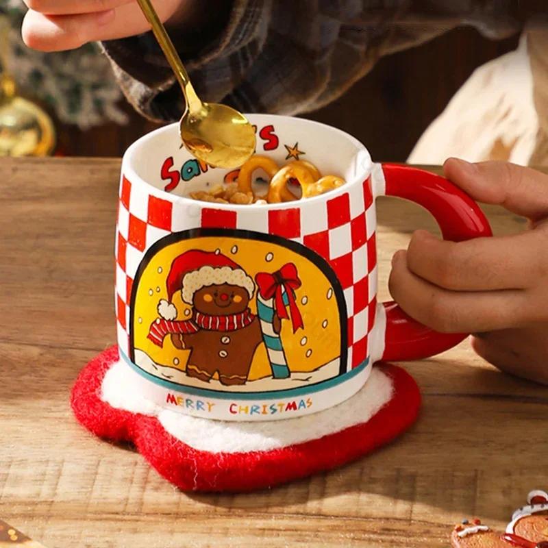 Christmas Gifts Cartoon Ceramic Mugs Vintage Exquisite Couple Coffee Cups Household Breakfast Milk Cup