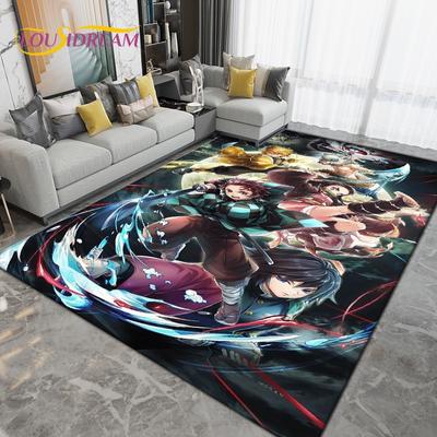 Teppich mit Cartoon-Dämonen-Slayer-Motiv, groß, Teppich für Wohnzimmer, Kinderzimmer, Dekoration, rutschfeste Bodenmatte zum Spielen und Krabbeln für Kinder
