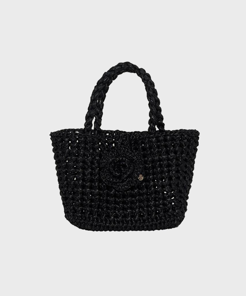 Slowslowly Camellia Handmade Crochet Raffia Mini Tote Bag _ Black