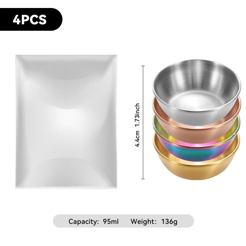4-Piece Set of Gold 304 Stainless Steel Round Seasoning & Dipping Bowls for Soy Sauce