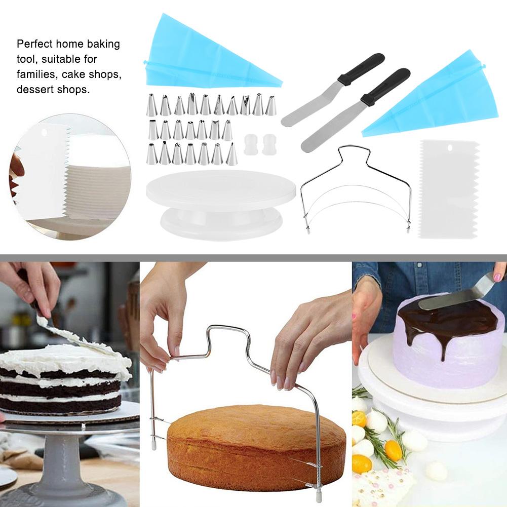 33Pcs Kitchen Cake Decorating Turntable Rotating Base with Scraper Pastry Nozzle Set Baking Tool