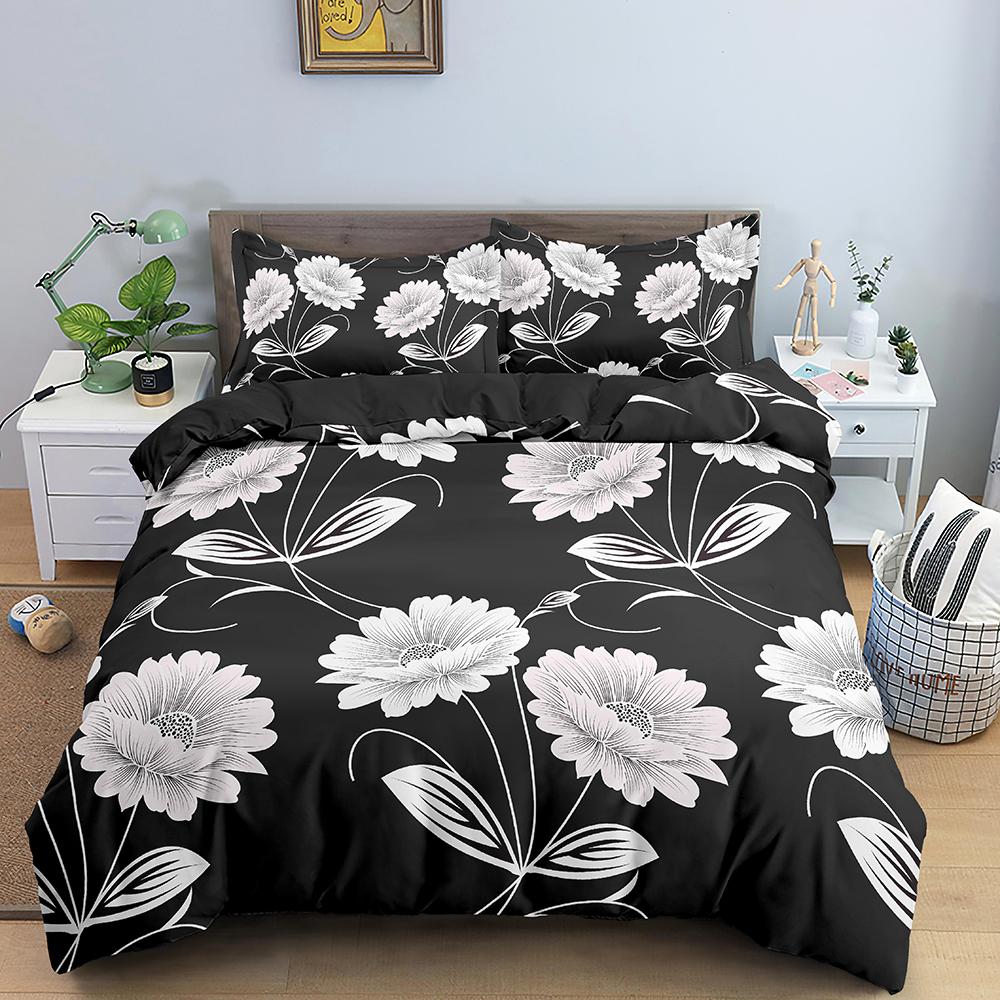 Tropické květy King Queen Ložní souprava Barevný Vintage Květinový Povlak na přikrývku Zelené listy Povlak na přikrývku Polyesterový Povlak na peřinu