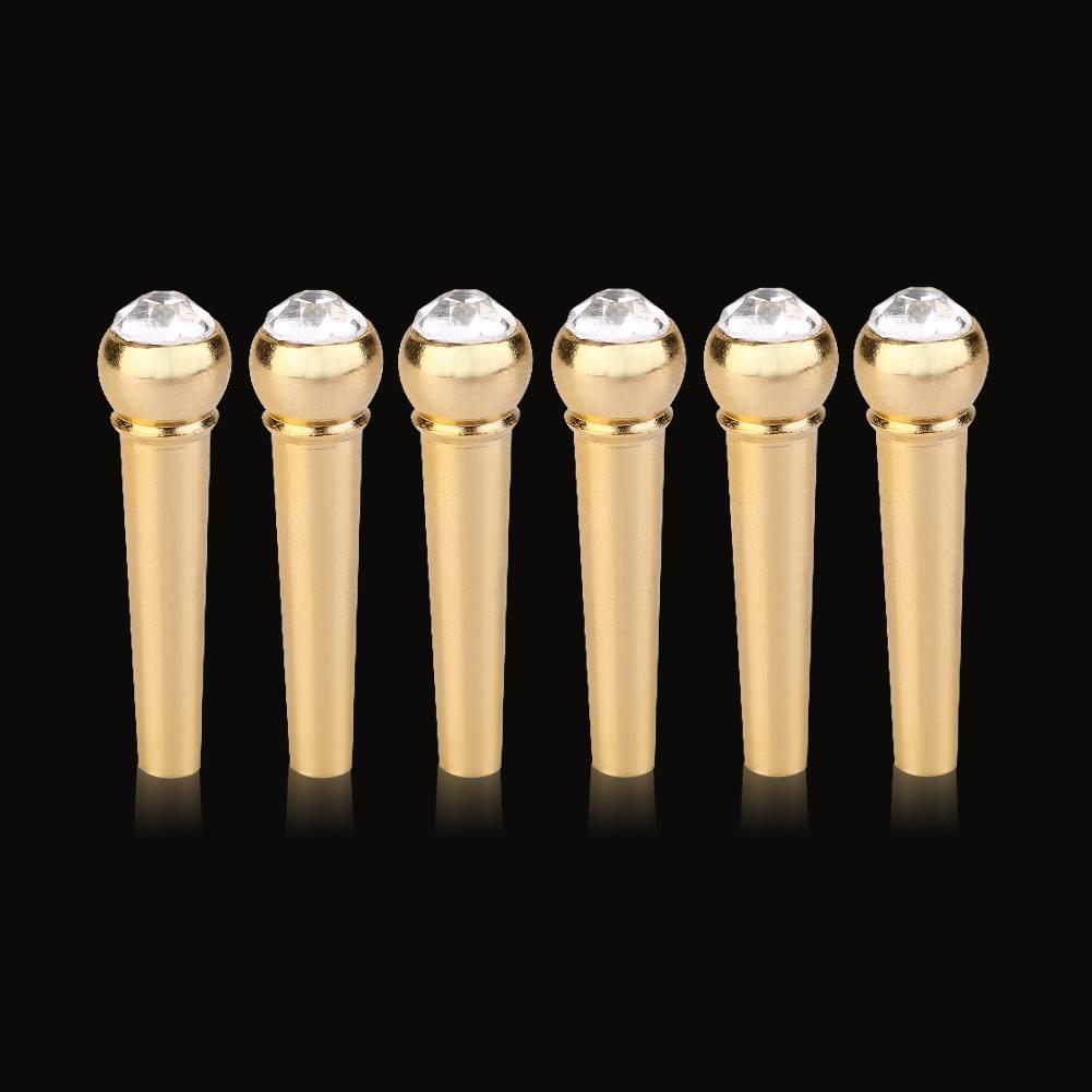 6Pcs Brass Made Guitar Bridge Pins with Crystal Glass Dot Decor Music Instrument Parts