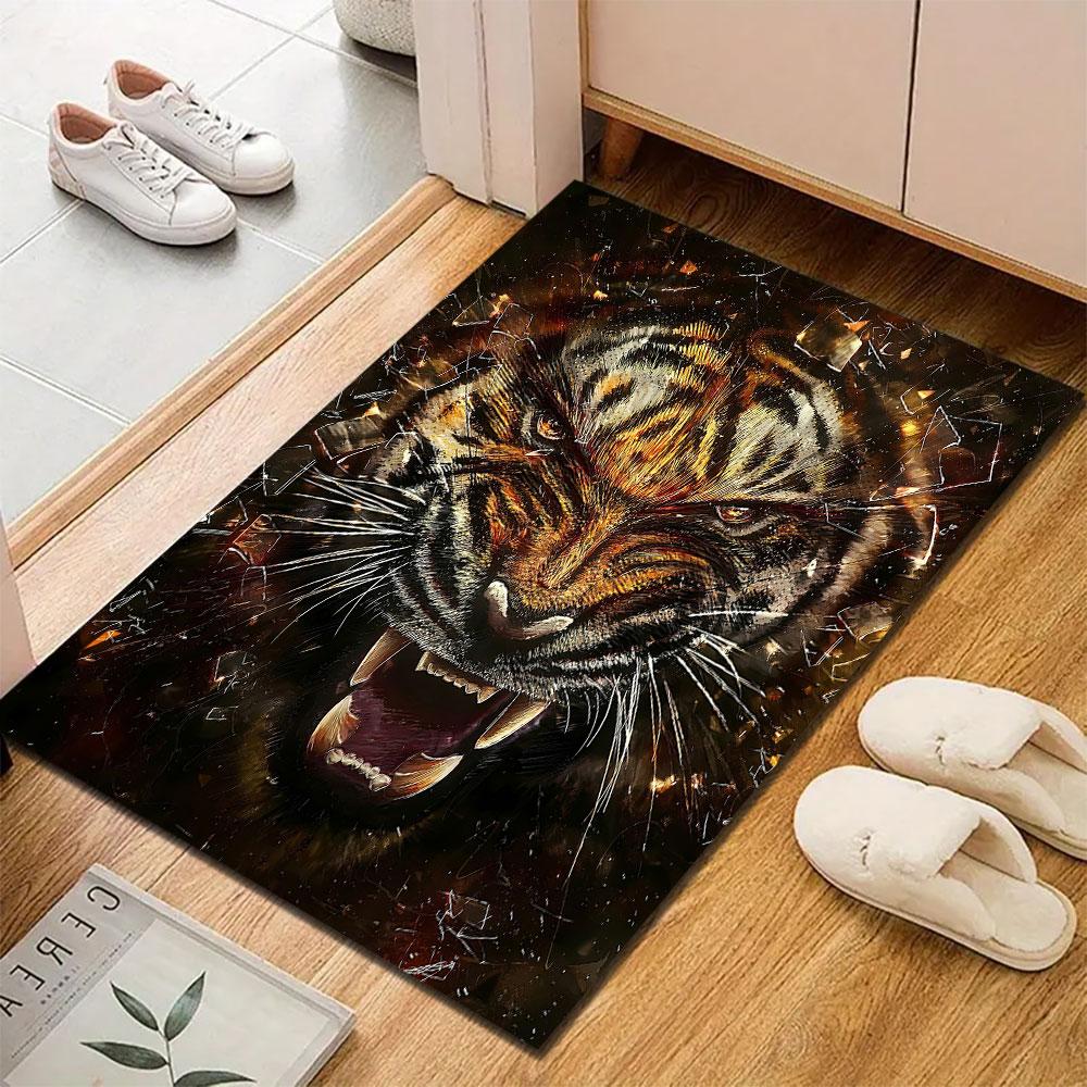 "Ferocious Tiger with Fiery Background" Patterned carpet, suitable as a non slip play mat for the living room and bedroom sofa