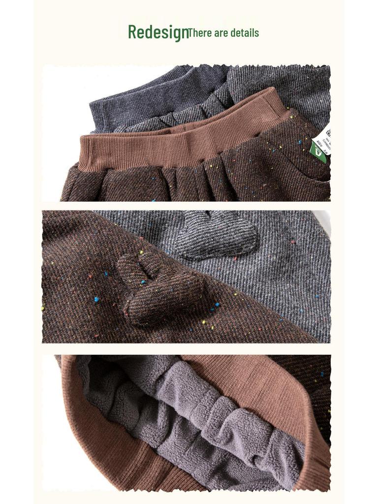 Tongbei 2025 Winter Girls' Double-Layer Fleece-Lined Casual Pants - Thick, Warm, Versatile Fashion.