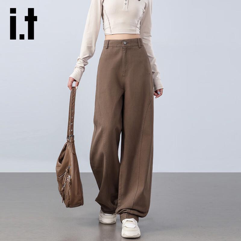 izzue it Women's High-Waist Cotton Loose Curved-Leg Jeans