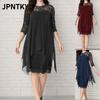 JPNTKY Moda Estate Primavera Colore Unico Stampa Manica 3/4 Scollo O Abiti Casual