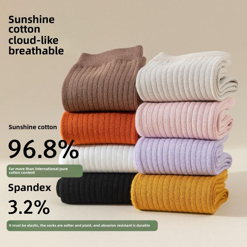 5 Pairs of Female Autumn and Winter Pure Color Pure Cotton Thickened 7A Antibacterial Deodorant Boneless Pile Socks