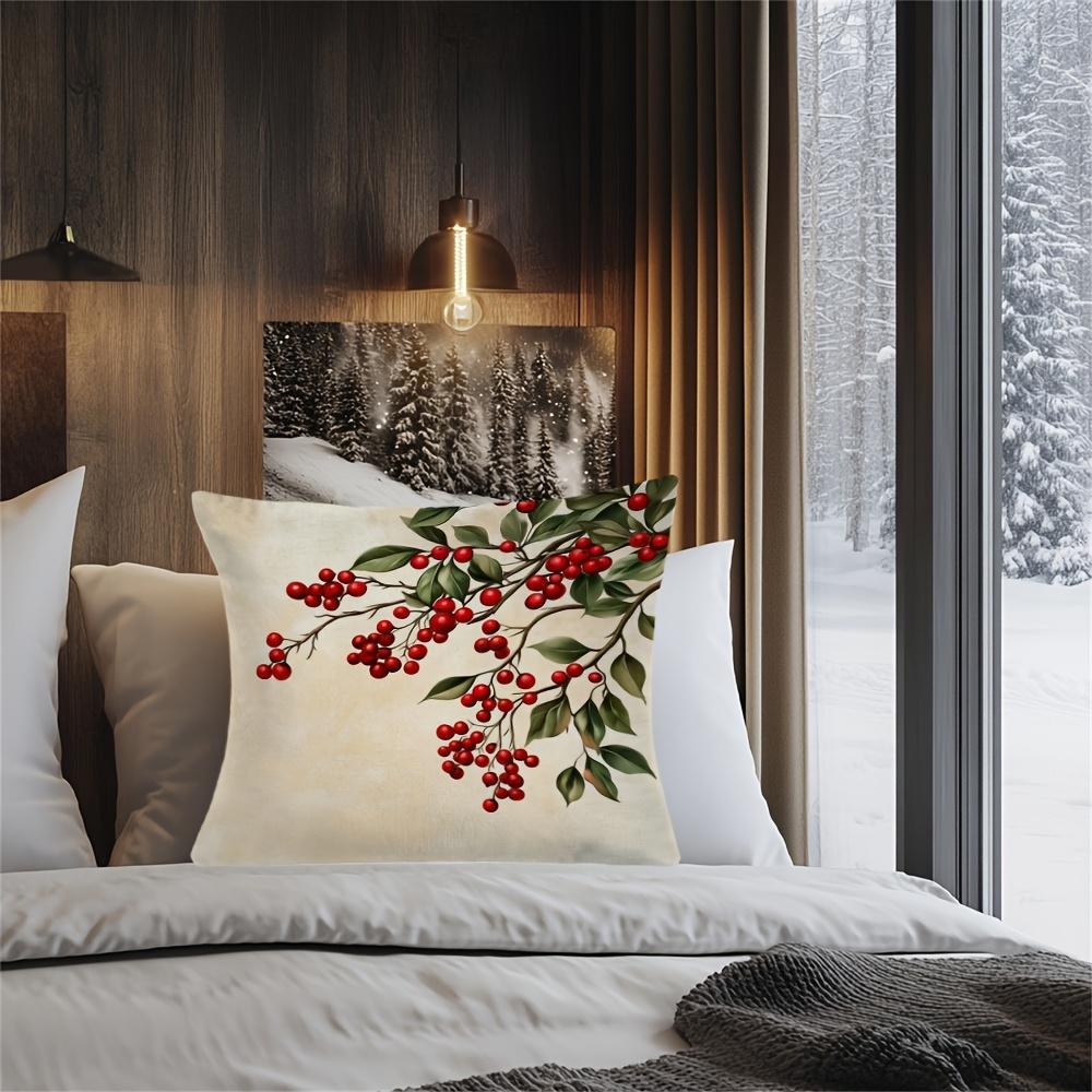 Double Sided Vintage Holly Berry Red Throw Pillow Cover For Living Room And Bedroom Home Decoration