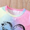 Girls Summer Outfit New Tie Dye Heart Print Short Sleeve Top  Shorts Set Casual Style