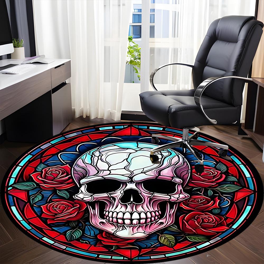 1pc Skull Roses Office Round Area Rug, Under Office Chairs Bedroom Living Room Home Decor, Room Deco