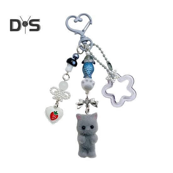 

Брелок мультфильм плюшевый кот цветок рыба бант декор сумка на плечо школьная сумка украшение подвеска на день рождения подарок на день святого валентина серый