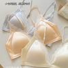 Lace Gather French Deep V Satin Thin Shoulder Strap Thin Seamless Triangle Cup Comfortable Text