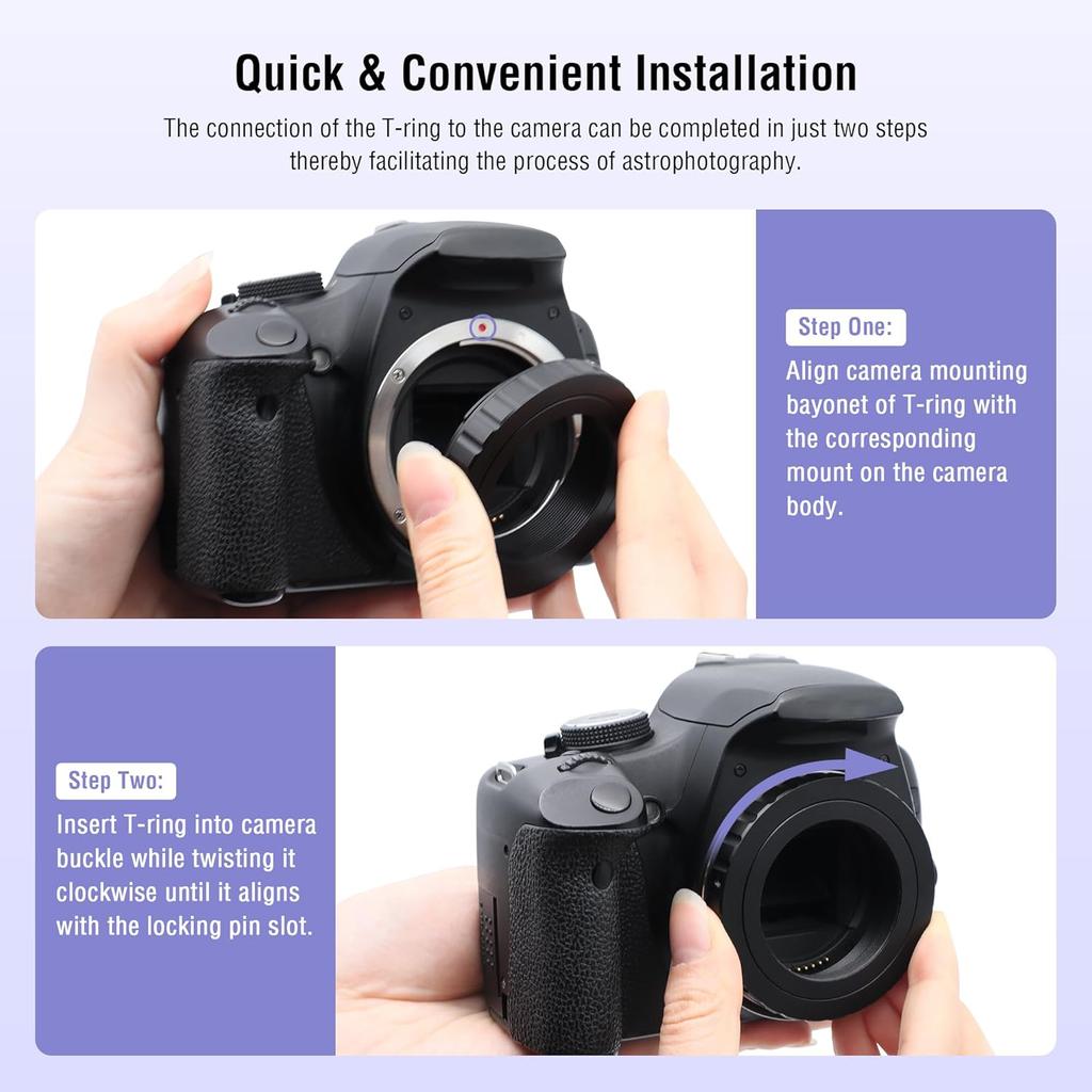 Astromania T2 T Ring Adapter with 42mm Diameter Thread Compatible with Canon EOS DSLR/SLR Camera, Metal T-Mount Telescope Camera Adapter for