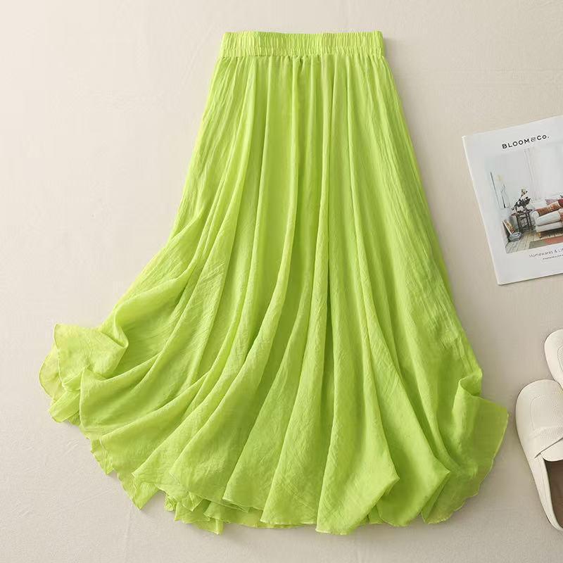 Plus Size Cotton Linen Midi Skirt - 42 Colors, Solid A-Line Style, 2 Yards Long.
