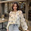 2025 Spring/Summer Floral Print Semi-Sheer Tie Long Sleeve Women's Shirt