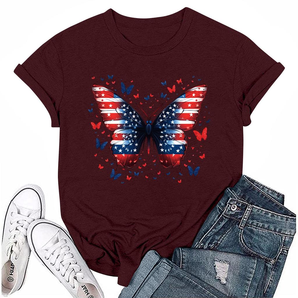 Women's Fashion Casual Printed Round Neck Short Sleeved T-Shirt Top T-Shirt Top Top