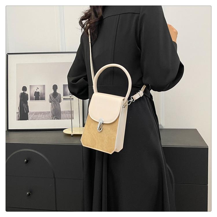 Retro Color Block Faux Leather Phone Bag for Women, Chic Small Square Shoulder Crossbody Purse, Vintage Style Handbag