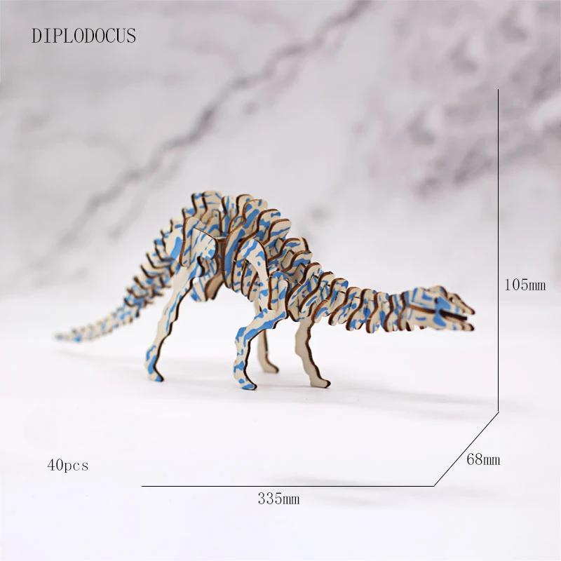 Multisize 3D Wooden Dinosaur Puzzles Children Animal DIY Model Handmade Intellectual Toy Board High Quality Christmas Gift