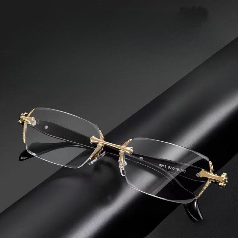 Frameless Glasses for Women Men Anti Radiation Pochromic Fashion Alloy Transition Eyeglasses-