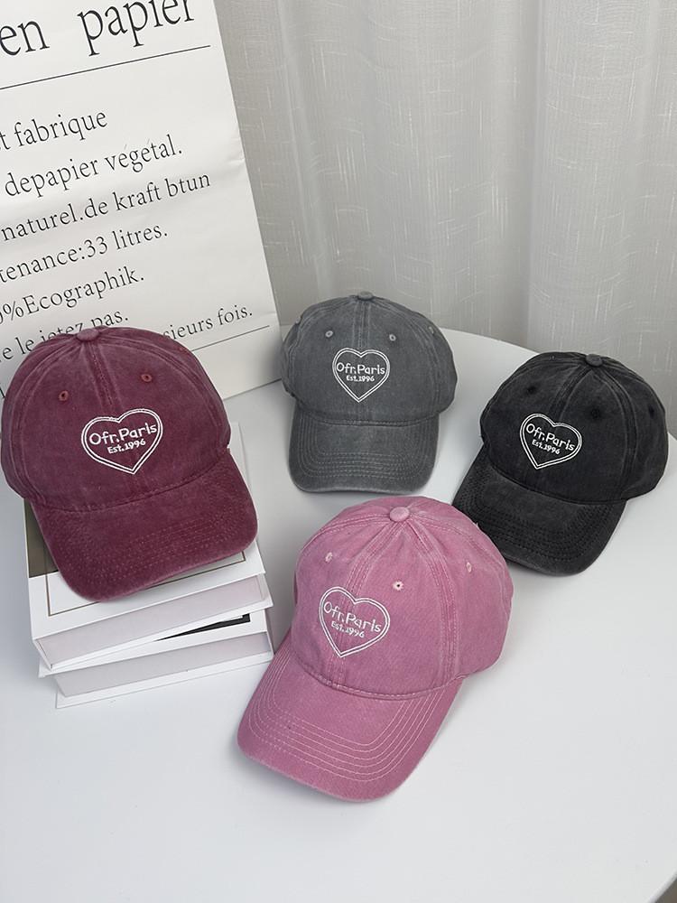 Cotton Baseball Cap For Couples With Heart Embroidery Sunshade Casual Summer Accessory