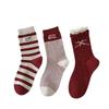 Red Socks, Women's Socks, Bow, Striped Mid-calf Socks, Big Red Socks, New Year Socks, Boneless Combed Cotton Socks