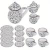 Set da 15 pezzi Mini Teiera Piattini Tazze Accessori Mini Stoviglie in Ceramica Micro Acquario Paesaggio Ornamento per Paesaggistica