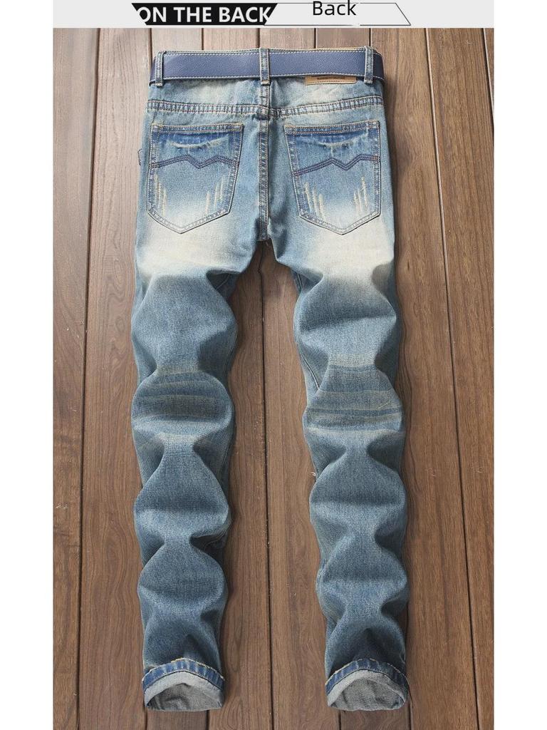 Herren Jeans im Retro-Look mit verwaschenem Schnitt: Nicht elastisch, Europäischer & Amerikanischer Stil, Passt zu allem