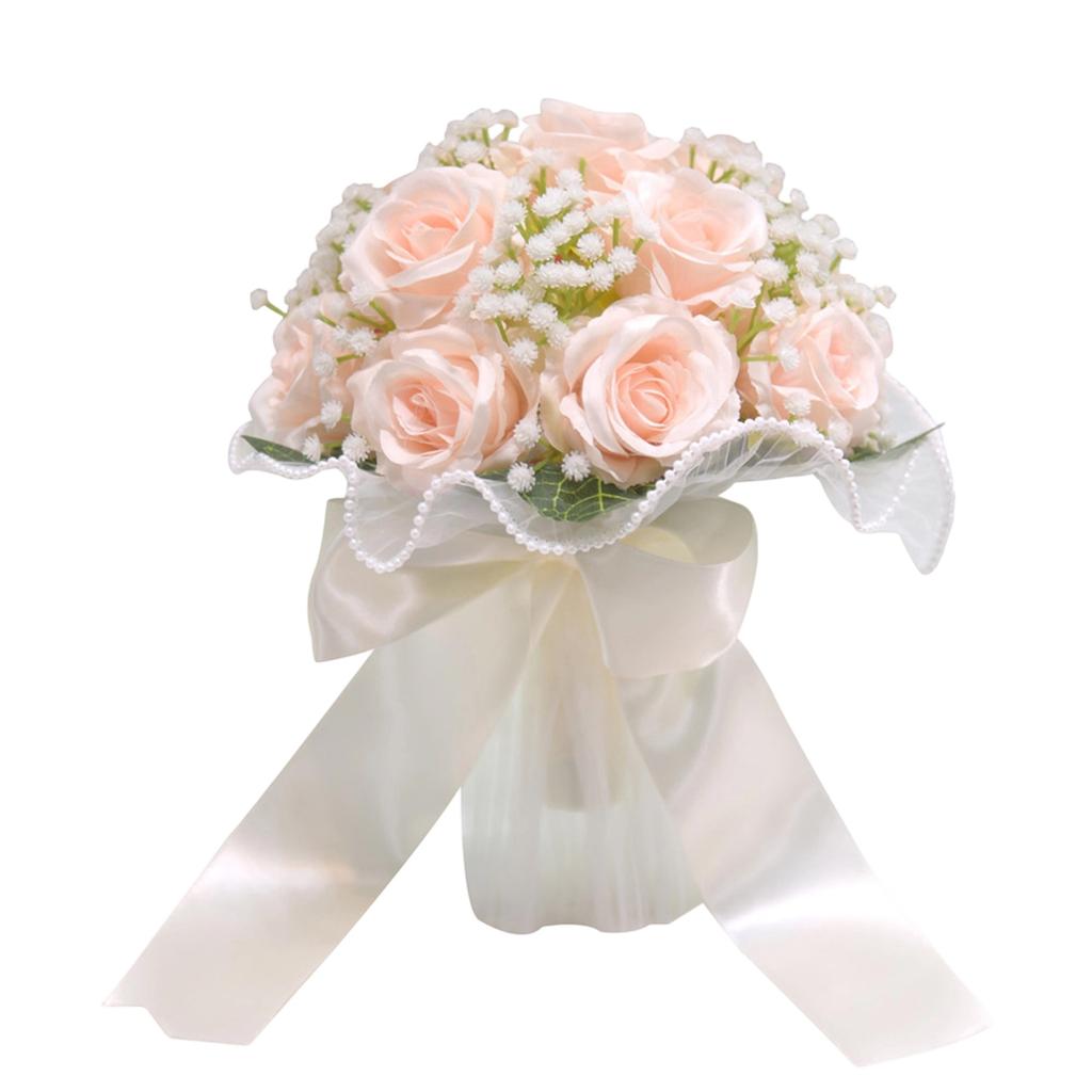 Elegant Bridal Bouquet with White Roses and Baby s Breath adorned with Pearls - Artificial Handheld Wedding Floral Arrangement