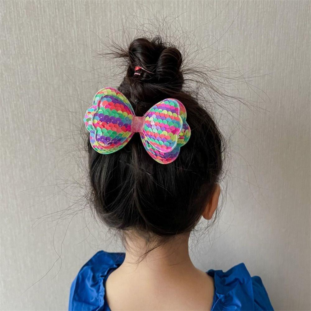 5PCS Double Sequin Bow Sequin Hair Clips Long Gradient Color Princess Hairpin  Children Headwear