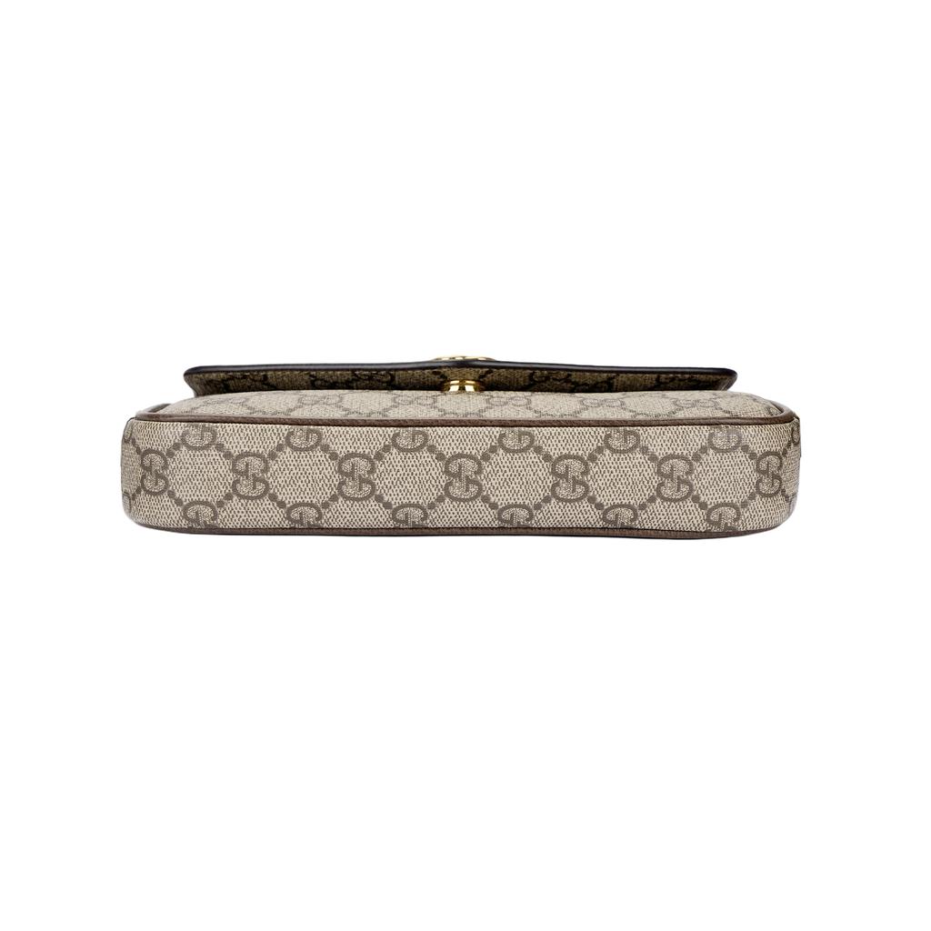 Gucci Ophidia Doppel G Logo Druckknopfverschluss Leinwand und Leder Mini-Schultertasche Damen Schultertasche Braun 764961-96IWG-8745