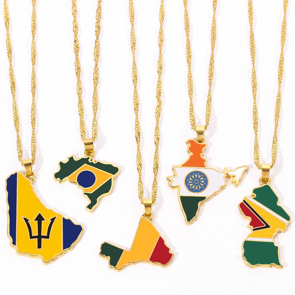 Tuiying003 Women's Country Map Flag Pendant Necklace Men Brazilian India Republic Of Mali Neck Chain Hip Hop Jewelry For Friendsss Gifts