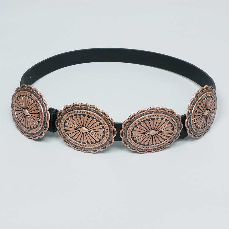 

2026 Vintage Pu Leather Western Cowboy Belt For Women Bohemian Style Carving Wide Belt Y2K Cinturones Para Mujer бронзовий