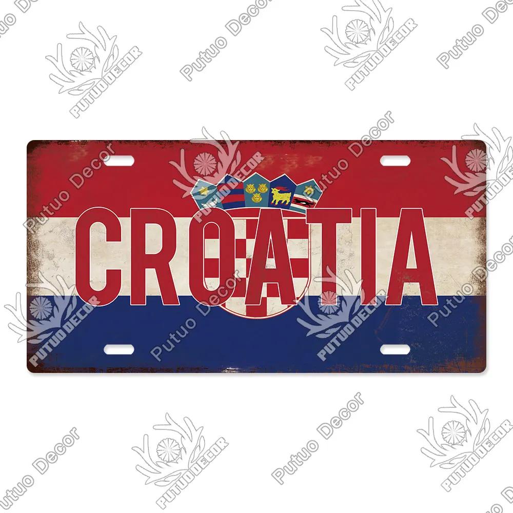 Putuo Decor National Flag Metal Sign Licenses Plate Plaque Metal Vintage for Garage Bar Pub Living Room Kitchen Wall Decoration