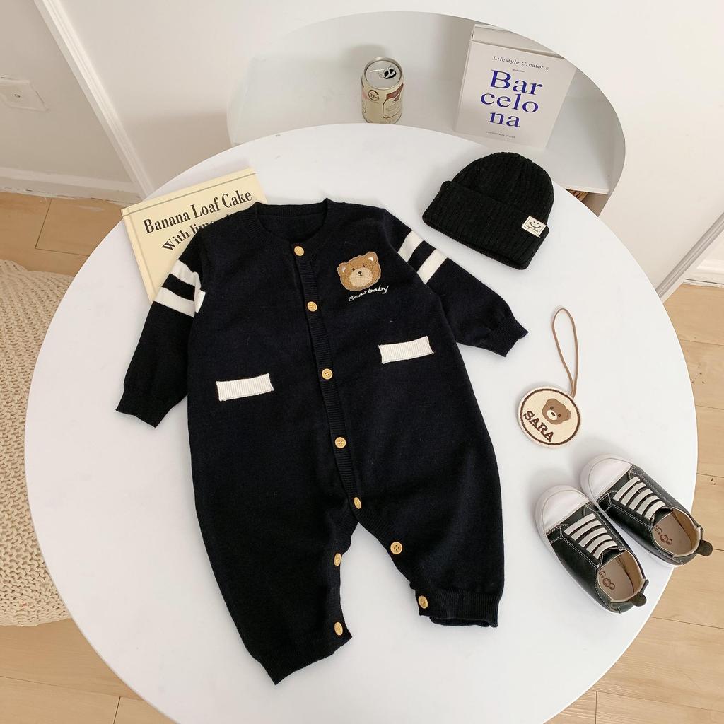 Spring & Autumn Korean Style Baby Romper - Full Moon Infant Knitted Jumpsuit for Outings & Crawling
