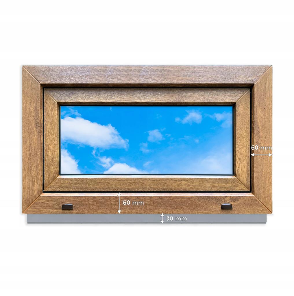 Okno Zlatý dub PVC výklopné 70x40cm, Nové 700x400 mm dvoudílné výklopné