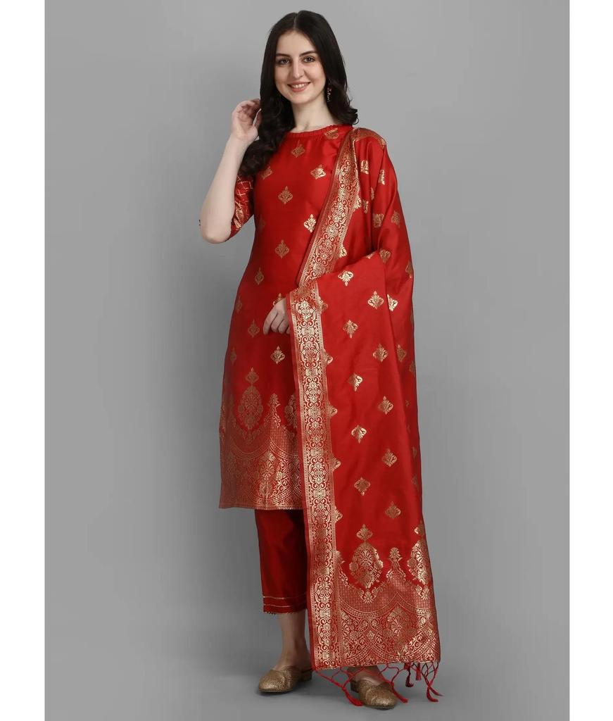 Damen Design Partywear Oberteil Tunika Baumwolle Seide Salwar Kameez Kurti Hose Dupatta Set