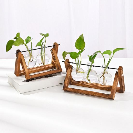 Yousheng 1/2/3Pcs Plant Terrarium with Wooden Stand Transparent Glass Bulb Vase Table Centerpiece Hydroponic Flower Holder Plants Container Decoration