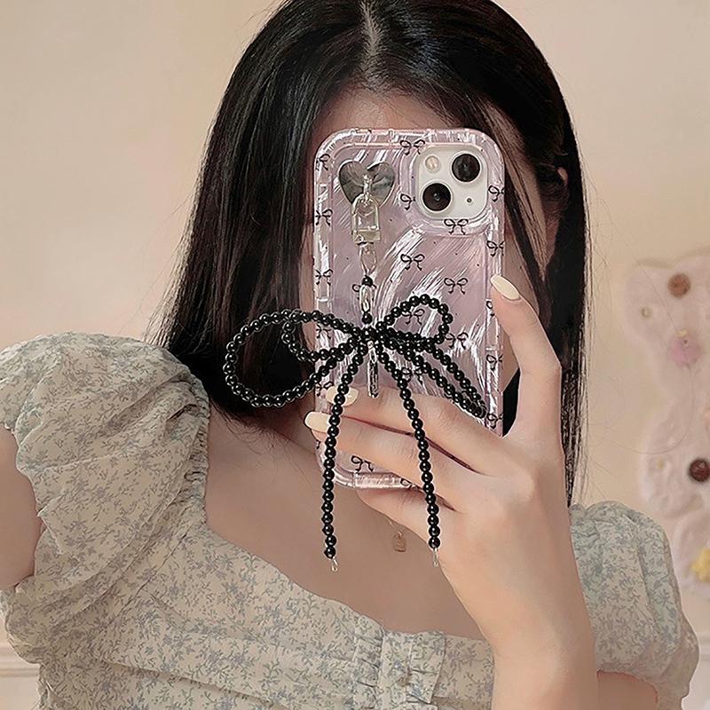 1Pc Camera Bag Key Chain Jewelry Gift Decoration Korean Cute Bow Pearl Phone Pendant Chain Charm Strap Phone Accessories