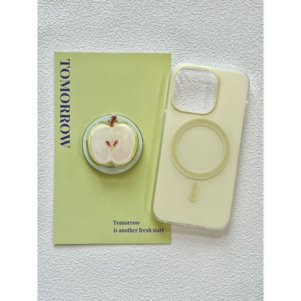 Magnetic Holder Phone Case for Apple iPhone 16 ProMax- Creamy Yellow Green Apple Pear Stand Silicone Phone Cover for iPhone