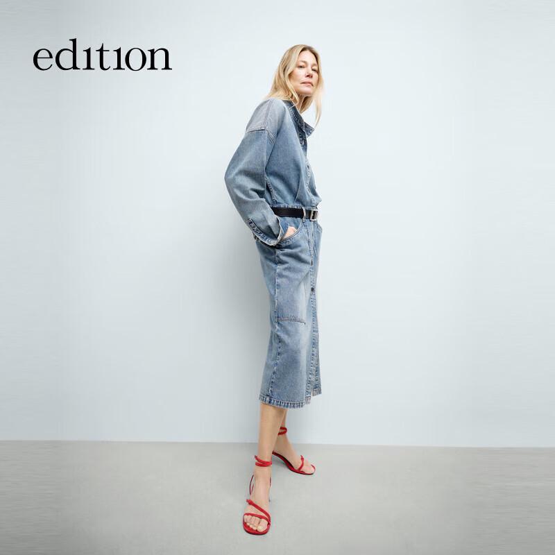 Женское ретро-платье из денима в рабочем стиле S