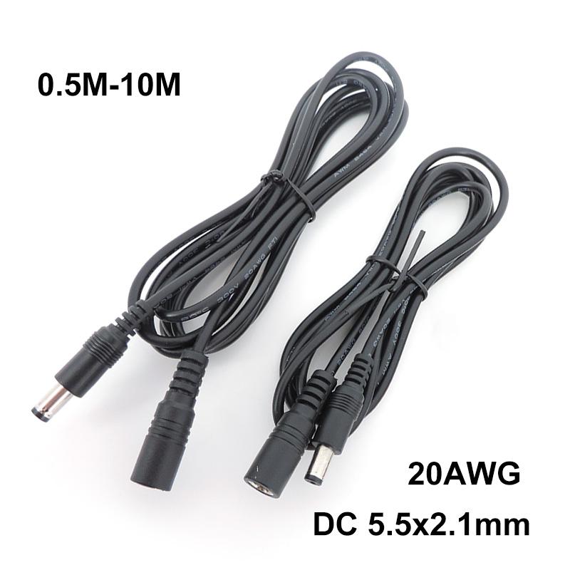 

0.5M/1.5m 5m 10M DC Female to Male 5A 20awg Гніздо живлення Кабель Штекер Подовжувач Шнур адаптера 5.5x2.1mm для стрічки 1m