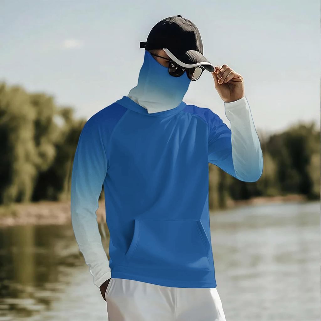 Lightweight Long Sleeve Hoodie Shirt with Integrated Face Cover Sun Protection Rash Guard Top for Outdoor Activities