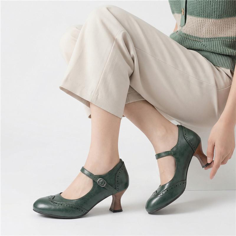 Dames hoge hakken lente en zomer nieuwe dunne hak retro gesp lichte mond enkele schoenen grote maat lage schoenen