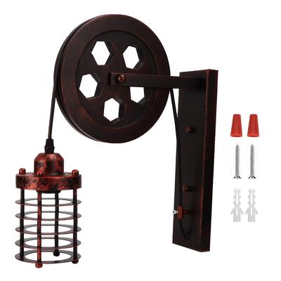 Vintage Industrial Lift Pulley Style E27 Wall Light for Coffee Shop Restaurant Cafe Decor 110V-220V