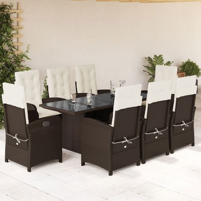 VidaXL Ensemble à Manger de Jardin avec Coussins 9 pcs, Table et Chaises avec Dossier Réglable, Meubles d'Extérieur Patio 3212255